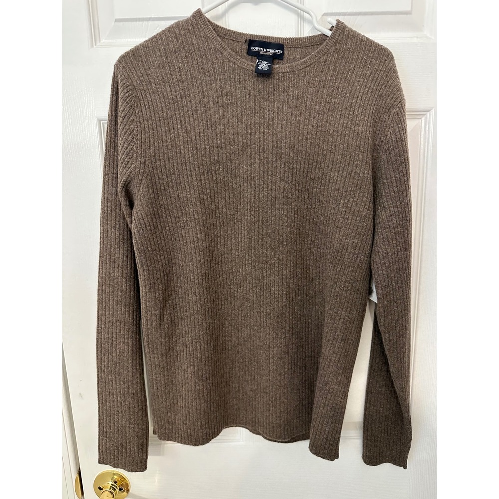 Bowen & Wright Mens Brown Merino Wool Cashmere Ribbed Crewneck Sweater NWT M